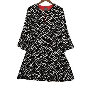 Gabby Skye Dress Womens 14 Black Cream Polka Dot 3/4 Sleeve Stretch Flare
